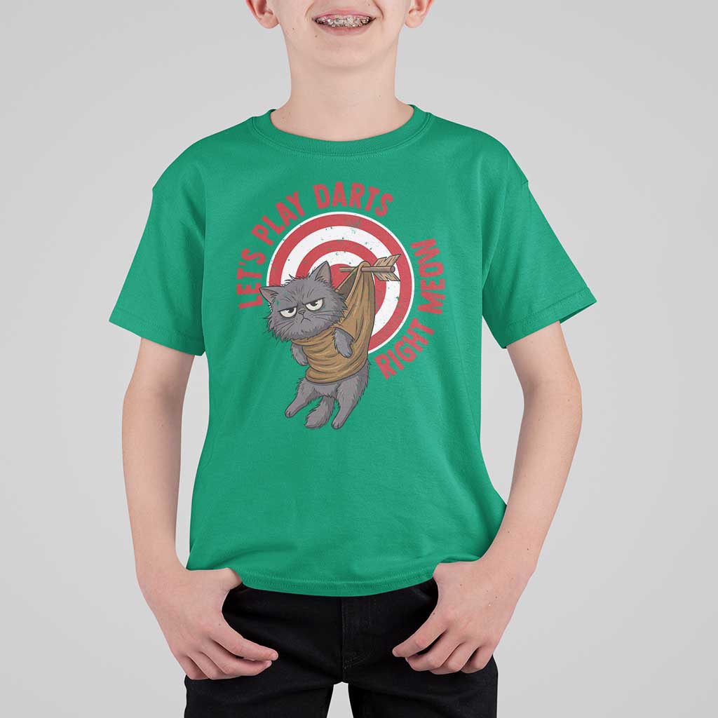 Funny Cat Darts Lover T Shirt For Kid Lets Play Darts Right Meow - Wonder Print Shop
