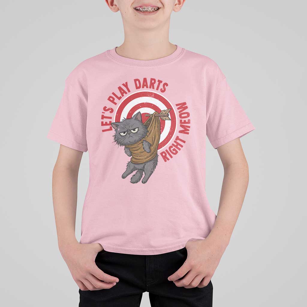 Funny Cat Darts Lover T Shirt For Kid Lets Play Darts Right Meow - Wonder Print Shop