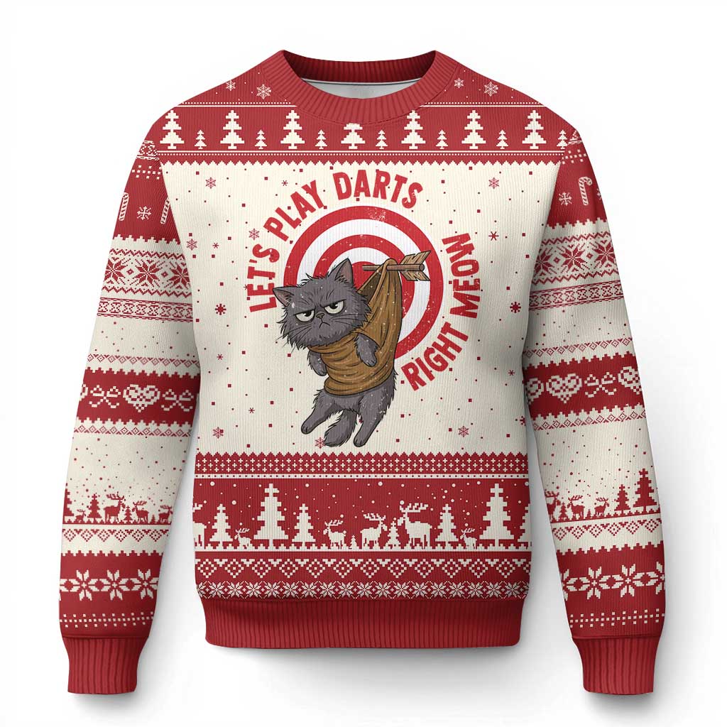 Funny Cat Darts Lover Ugly Christmas Sweater Lets Play Darts Right Meow - Wonder Print Shop
