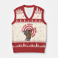 Funny Cat Darts Lover V-Neck Knit Sweater Vest Lets Play Darts Right Meow - Wonder Print Shop