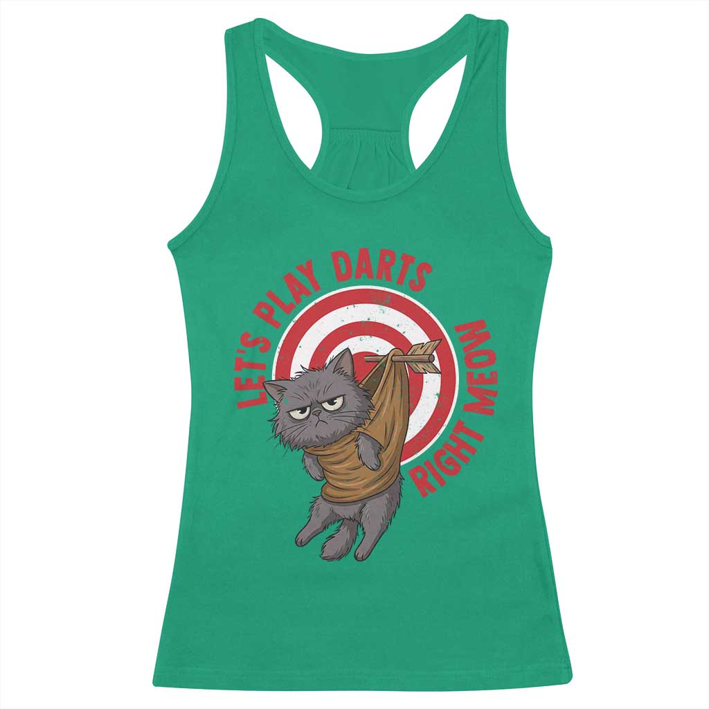 Funny Cat Darts Lover Racerback Tank Top Lets Play Darts Right Meow - Wonder Print Shop