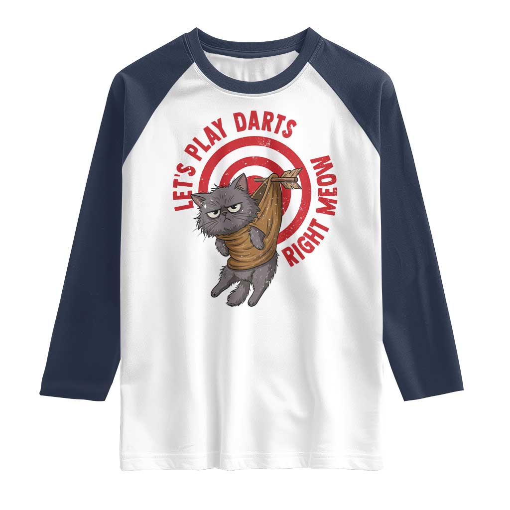 Funny Cat Darts Lover Raglan Shirt Lets Play Darts Right Meow - Wonder Print Shop
