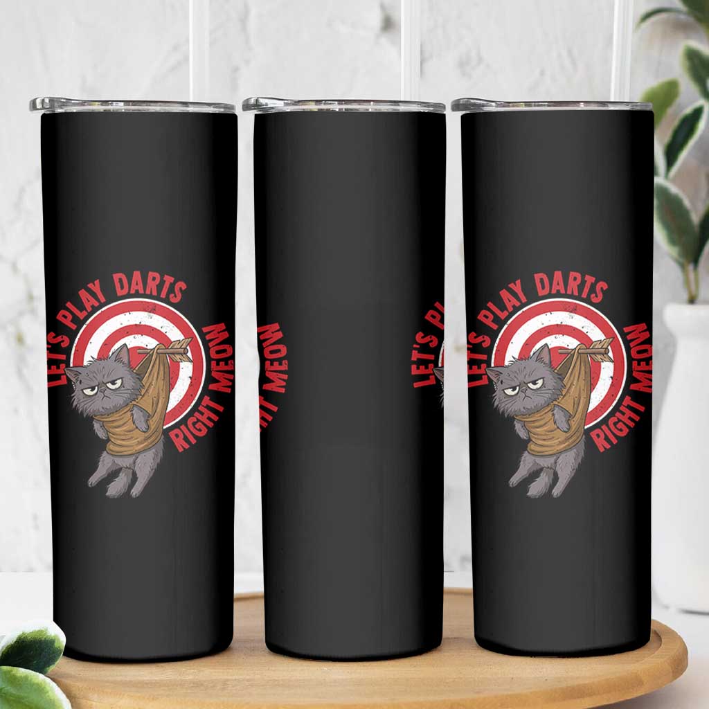 Funny Cat Darts Lover Skinny Tumbler Lets Play Darts Right Meow - Wonder Print Shop