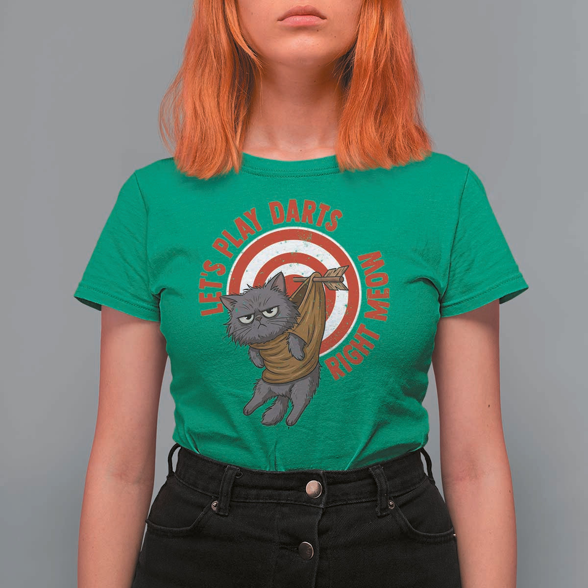 Funny Cat Darts Lover T Shirt For Women Lets Play Darts Right Meow - Wonder Print Shop