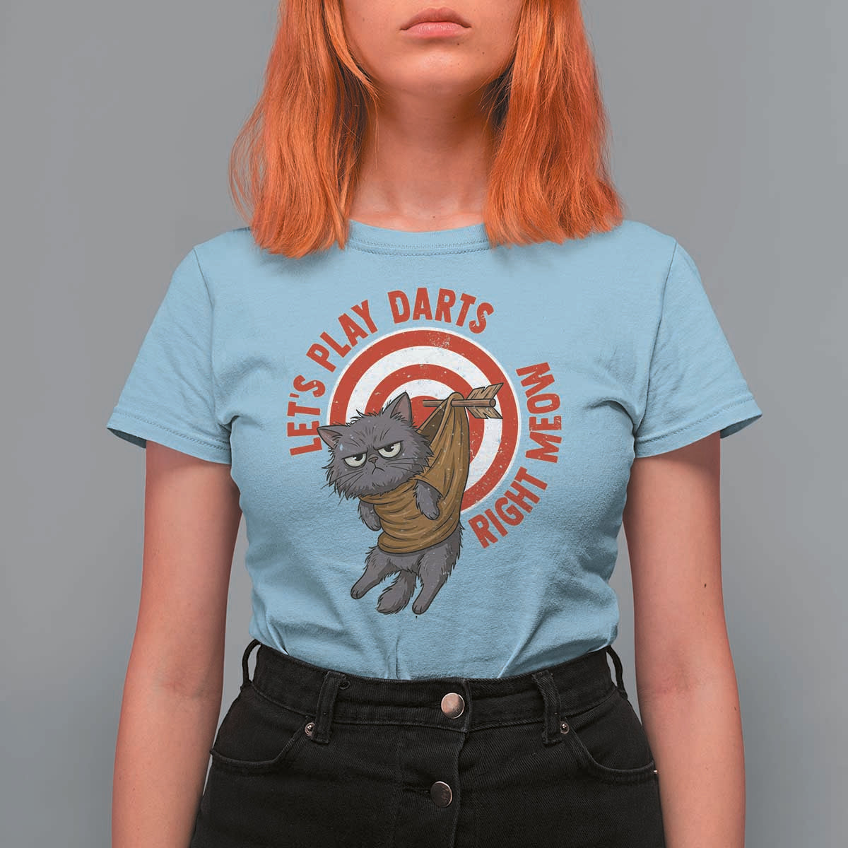 Funny Cat Darts Lover T Shirt For Women Lets Play Darts Right Meow - Wonder Print Shop