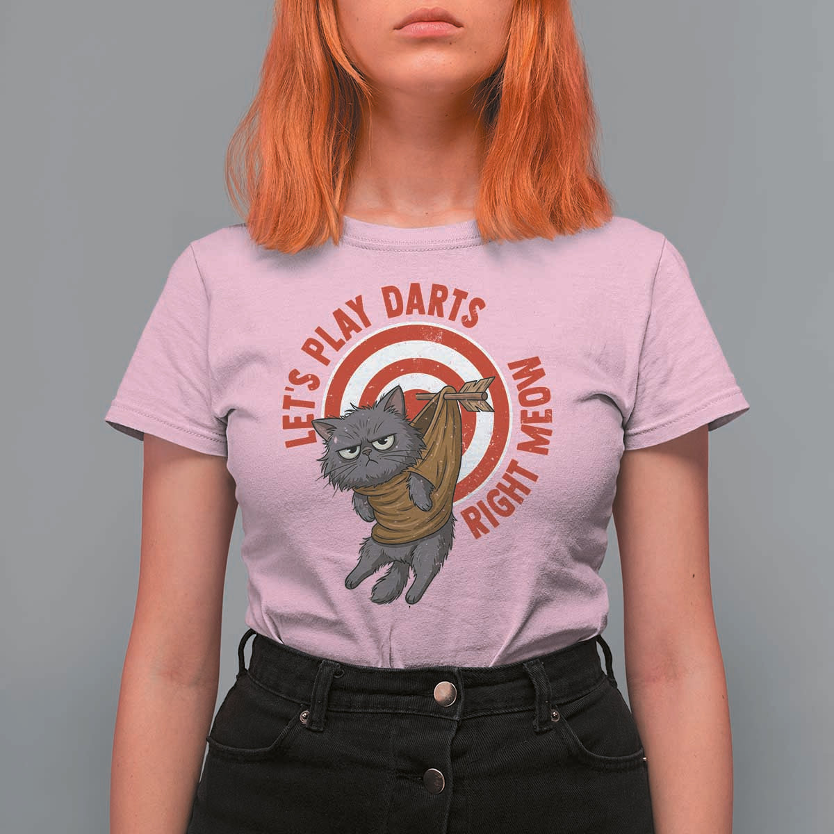 Funny Cat Darts Lover T Shirt For Women Lets Play Darts Right Meow - Wonder Print Shop