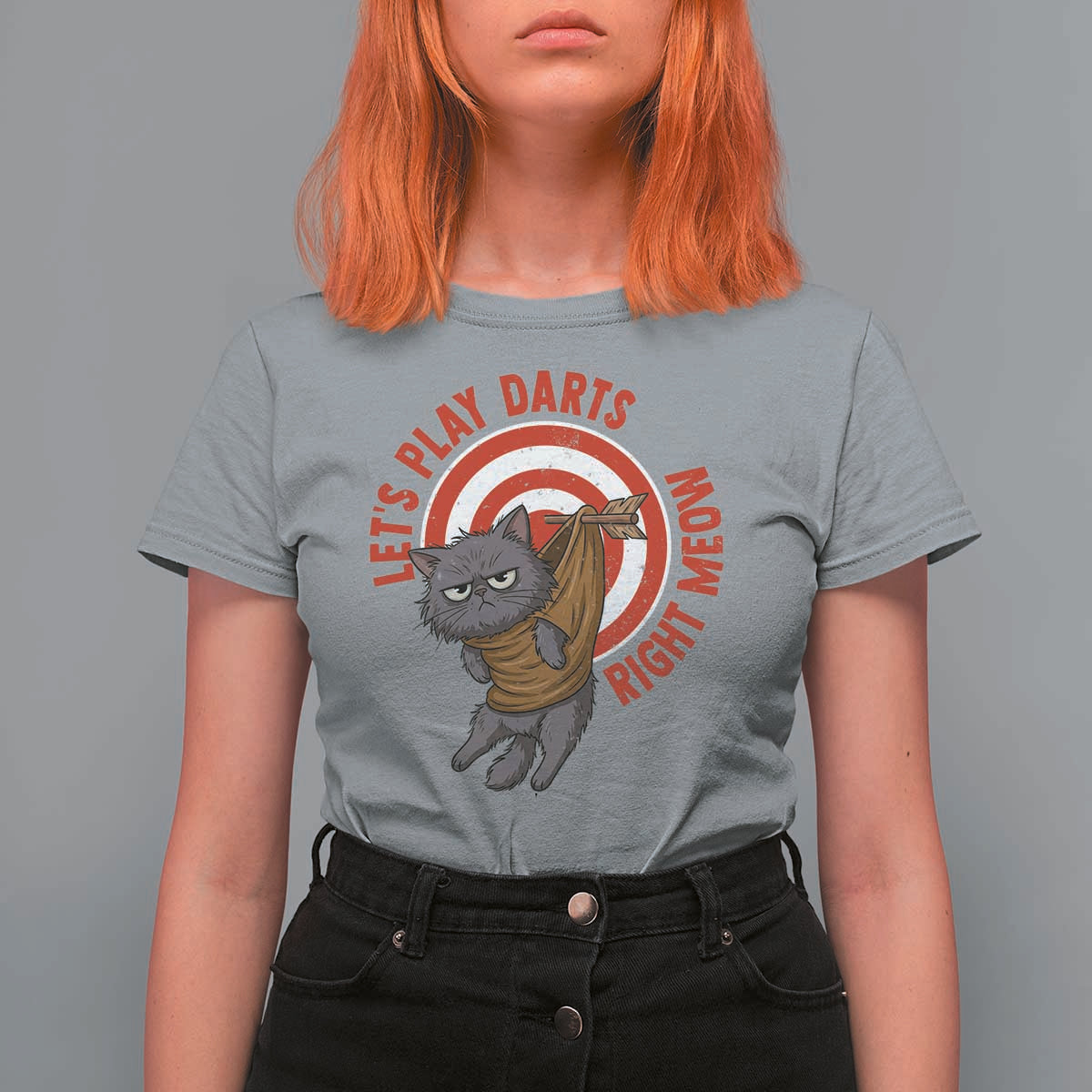 Funny Cat Darts Lover T Shirt For Women Lets Play Darts Right Meow - Wonder Print Shop