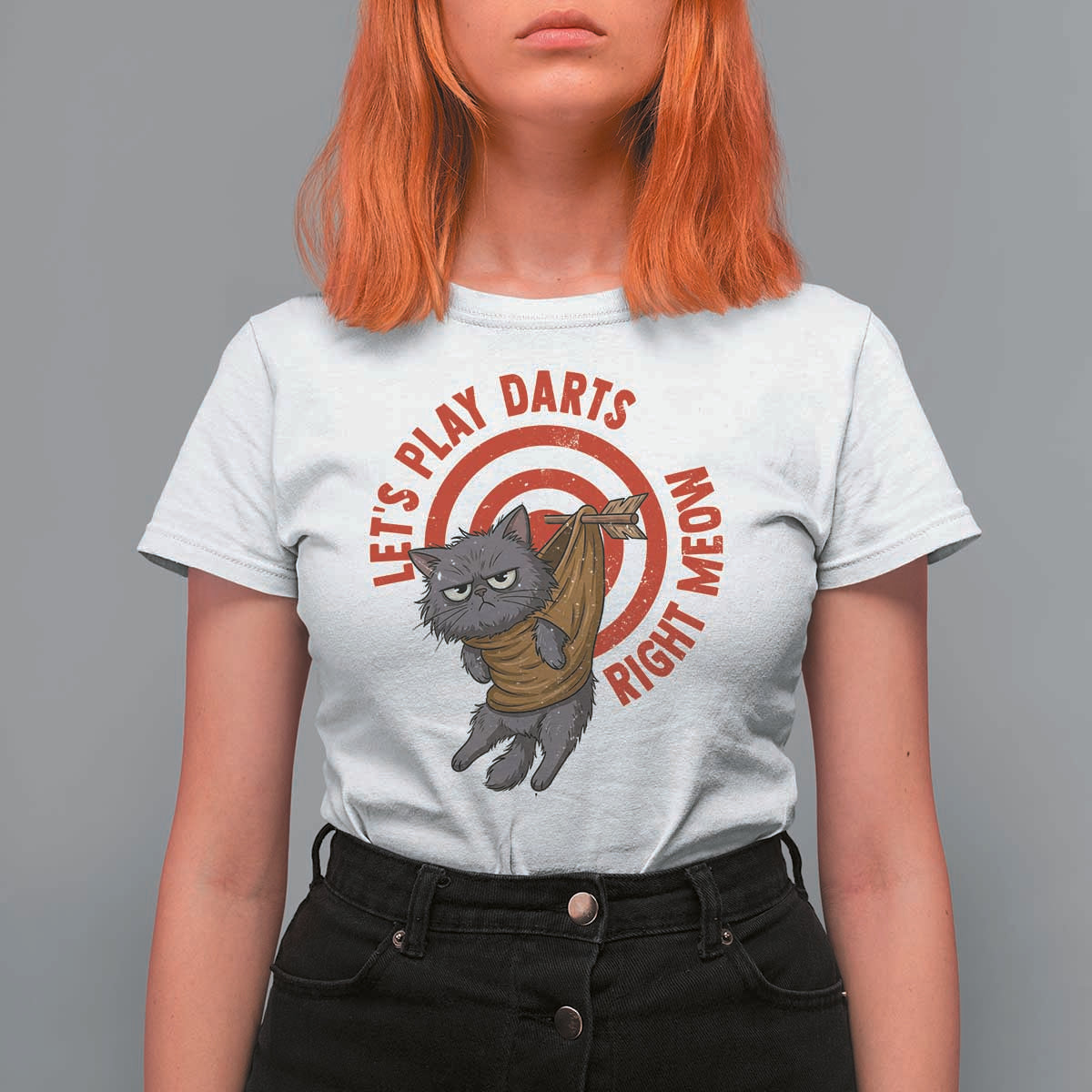 Funny Cat Darts Lover T Shirt For Women Lets Play Darts Right Meow - Wonder Print Shop