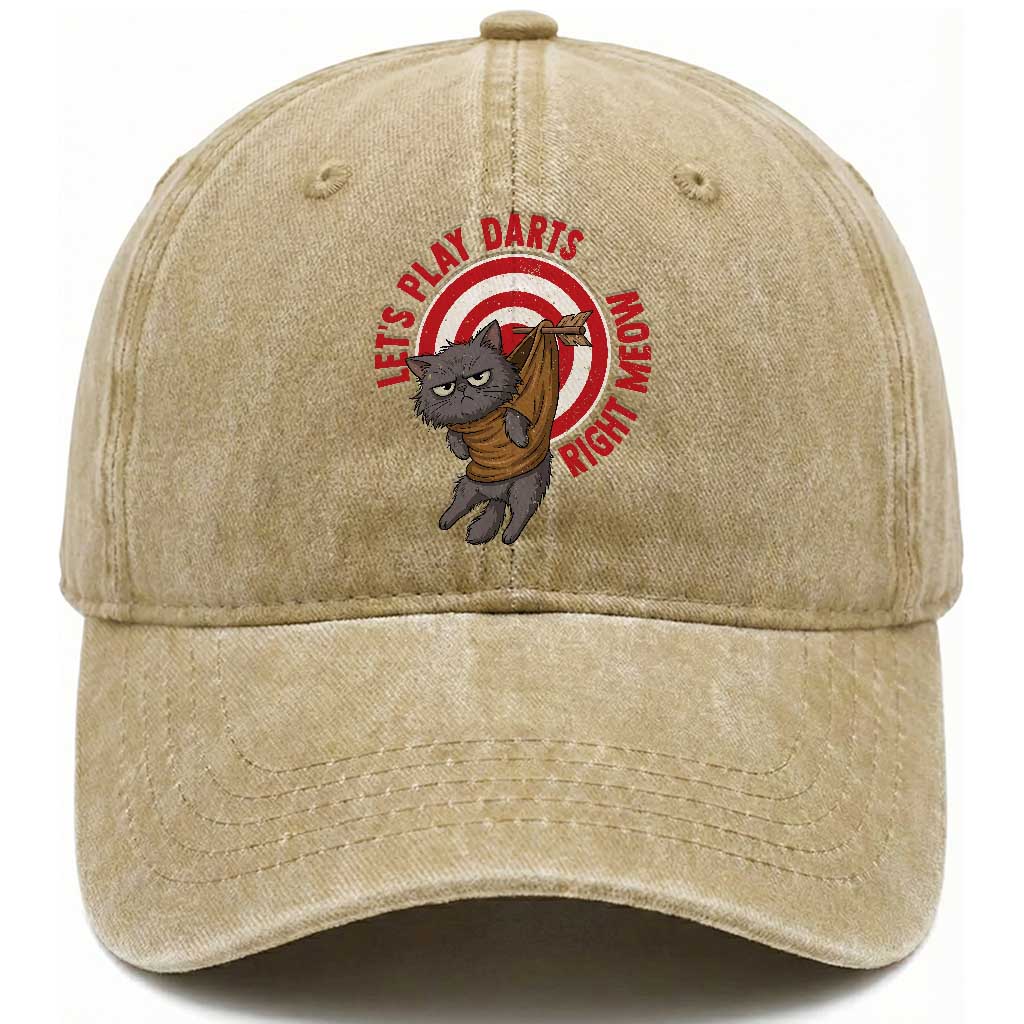 Funny Cat Darts Lover Washed Cotton Baseball Cap Lets Play Darts Right Meow