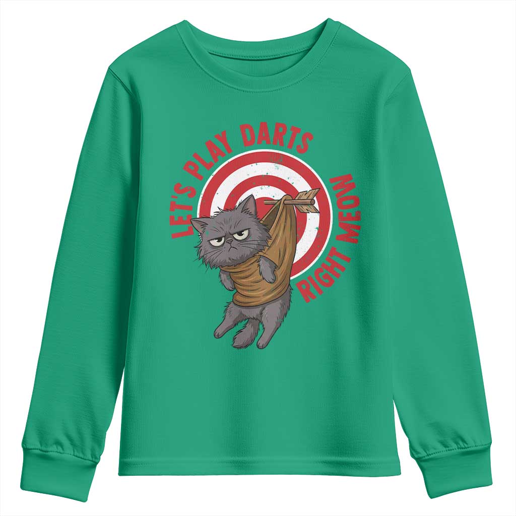 Funny Cat Darts Lover Youth Sweatshirt Lets Play Darts Right Meow - Wonder Print Shop