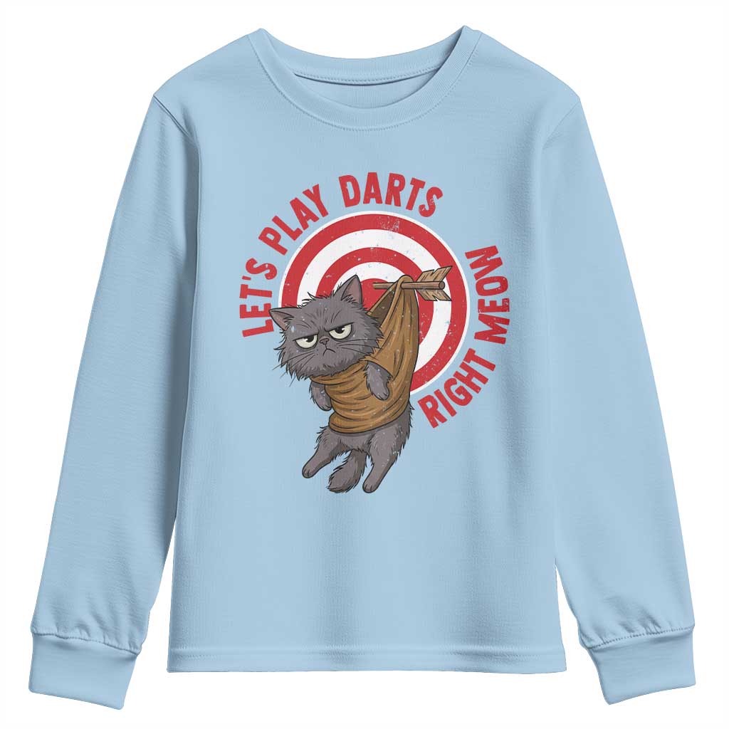 Funny Cat Darts Lover Youth Sweatshirt Lets Play Darts Right Meow - Wonder Print Shop