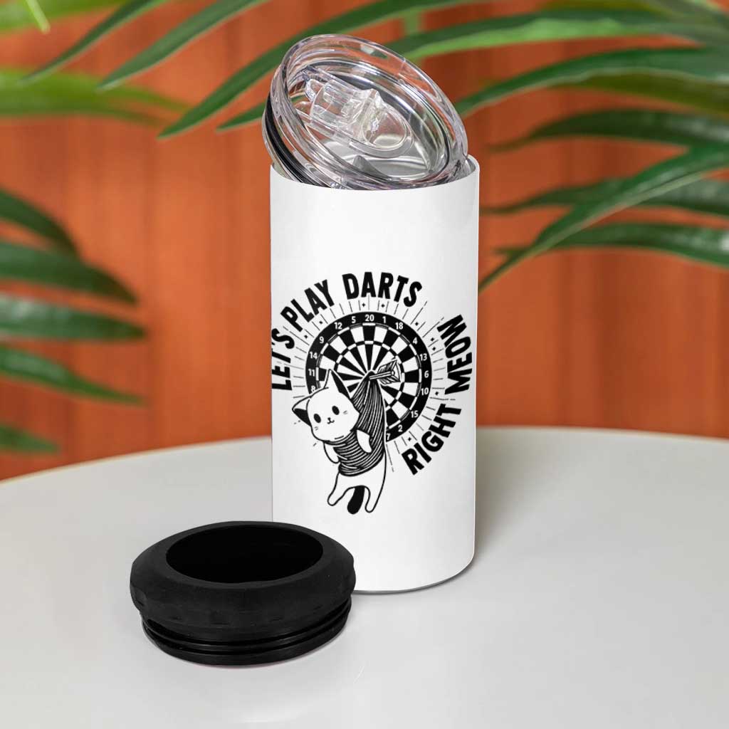 Lets Play Darts Right Meow 4 in 1 Can Cooler Tumbler Cute Cat Dart Player Pub Game Gift - Wonder Print Shop