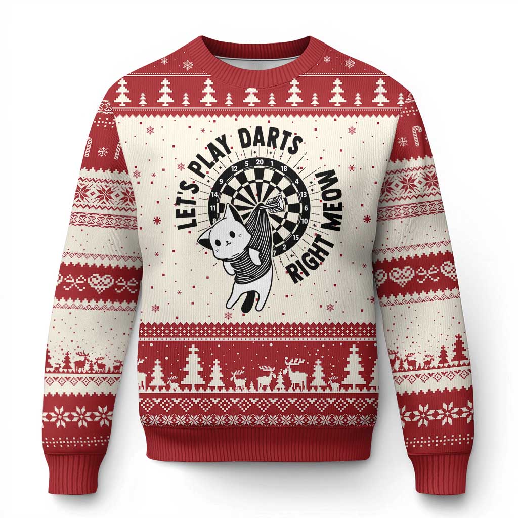 Lets Play Darts Right Meow Ugly Christmas Sweater Cute Cat Dart Player Pub Game Gift - Wonder Print Shop