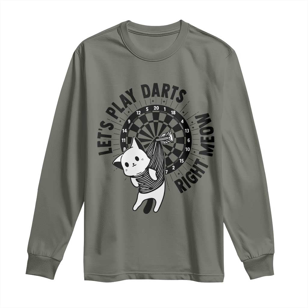 Lets Play Darts Right Meow Long Sleeve Shirt Cute Cat Dart Player Pub Game Gift - Wonder Print Shop