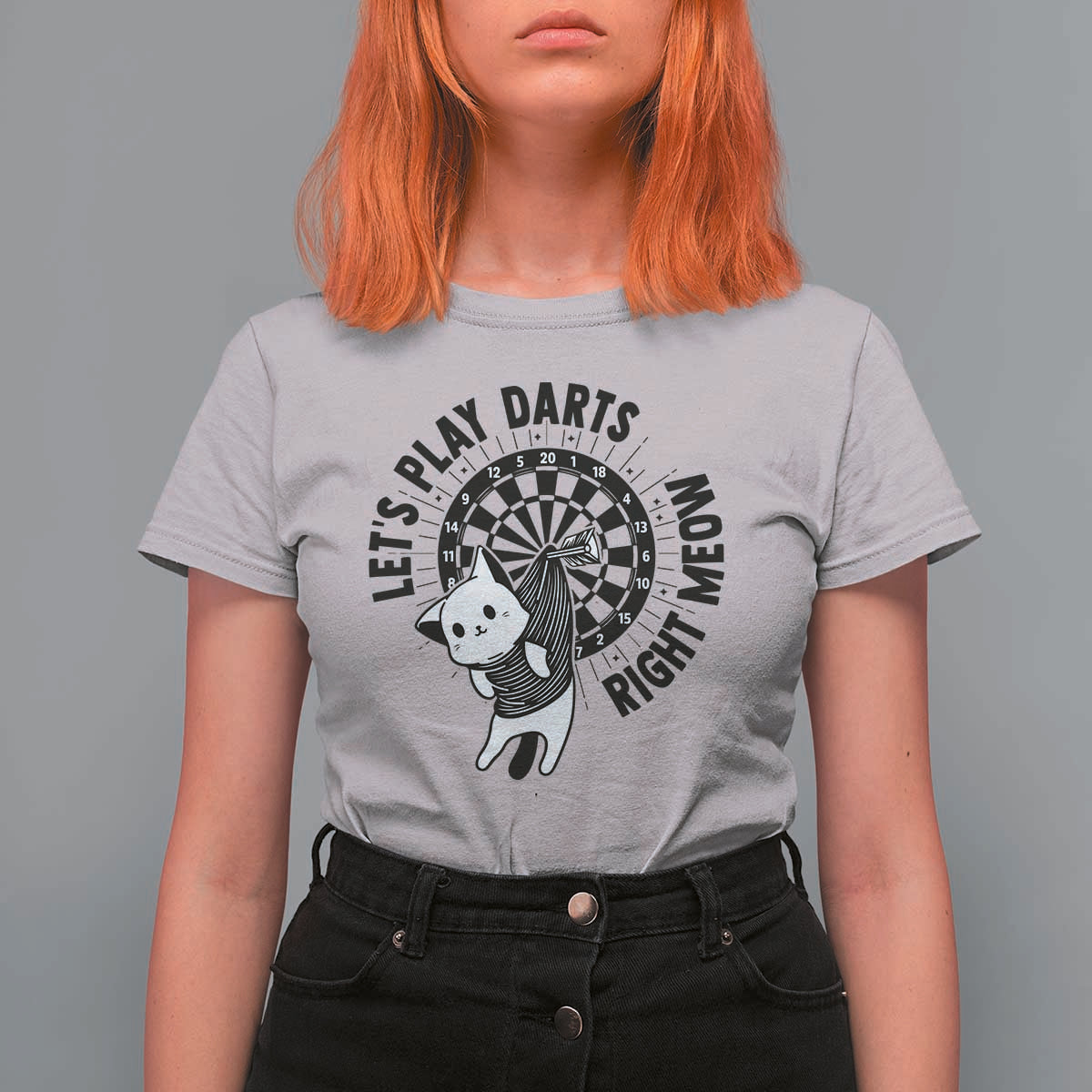 Lets Play Darts Right Meow T Shirt For Women Cute Cat Dart Player Pub Game Gift - Wonder Print Shop
