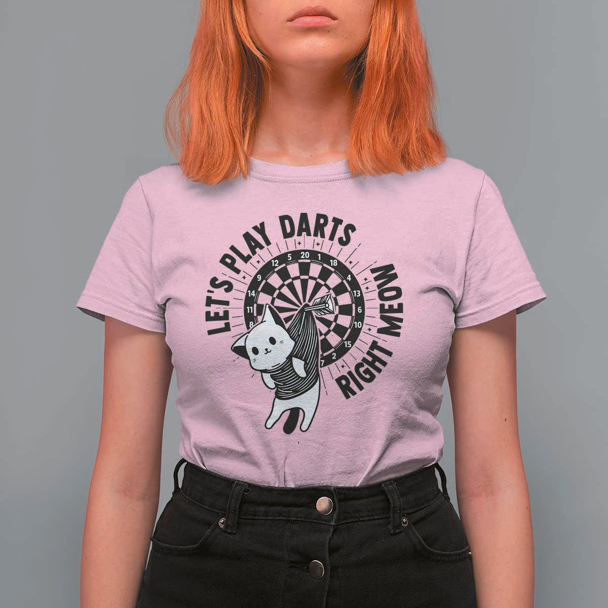 Lets Play Darts Right Meow T Shirt For Women Cute Cat Dart Player Pub Game Gift - Wonder Print Shop