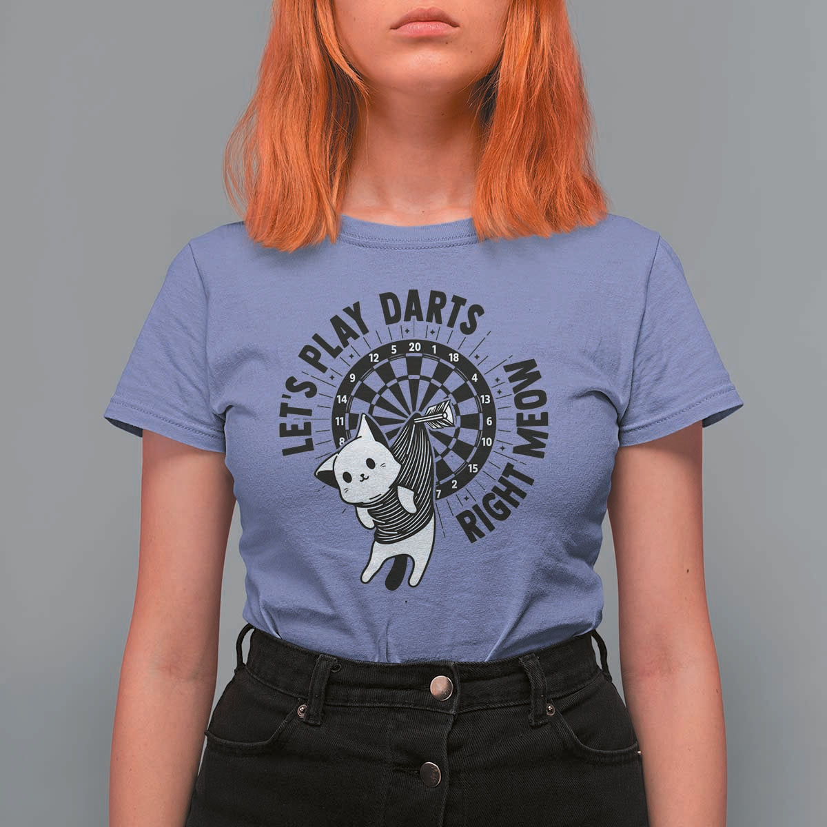 Lets Play Darts Right Meow T Shirt For Women Cute Cat Dart Player Pub Game Gift - Wonder Print Shop