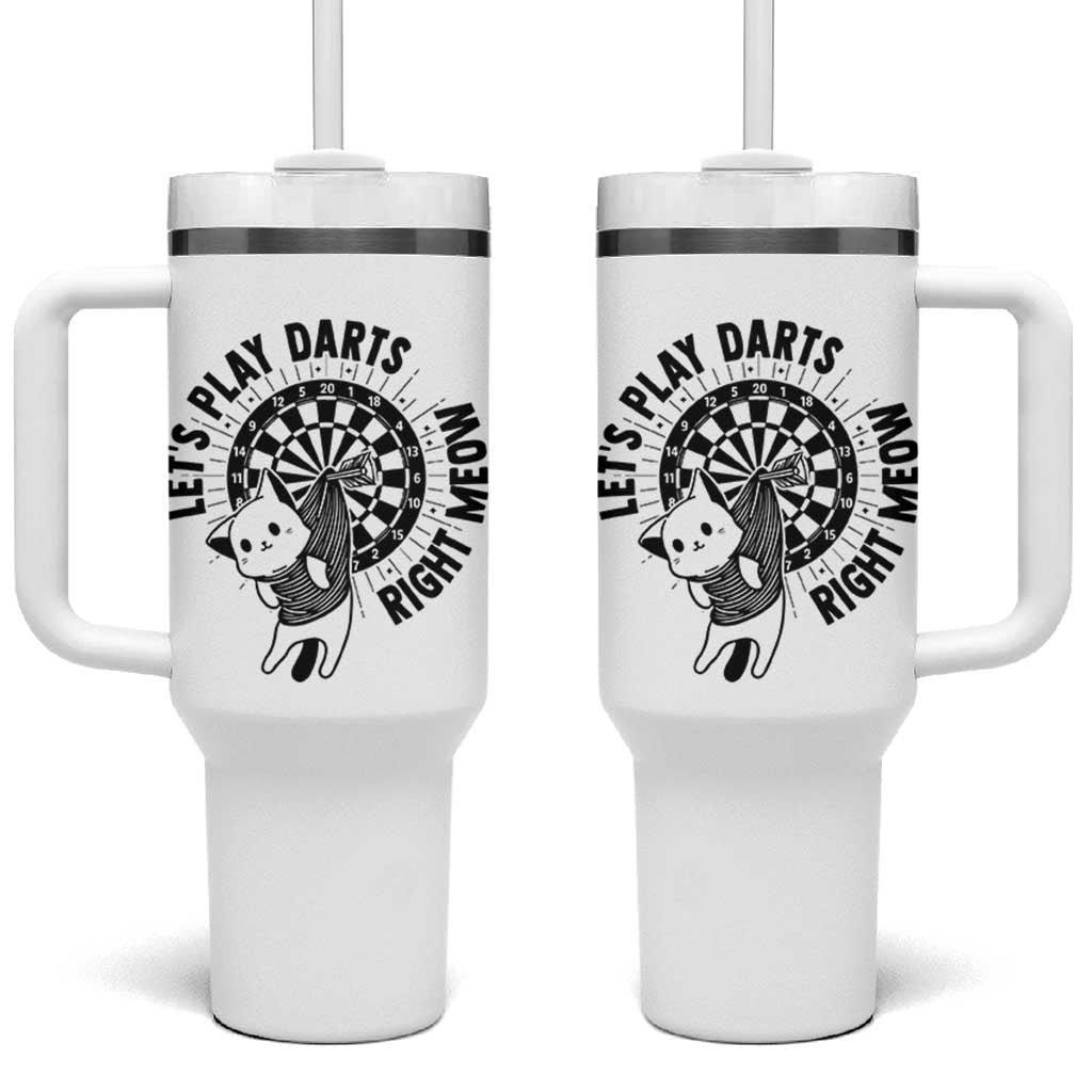 Lets Play Darts Right Meow Tumbler With Handle Cute Cat Dart Player Pub Game Gift - Wonder Print Shop
