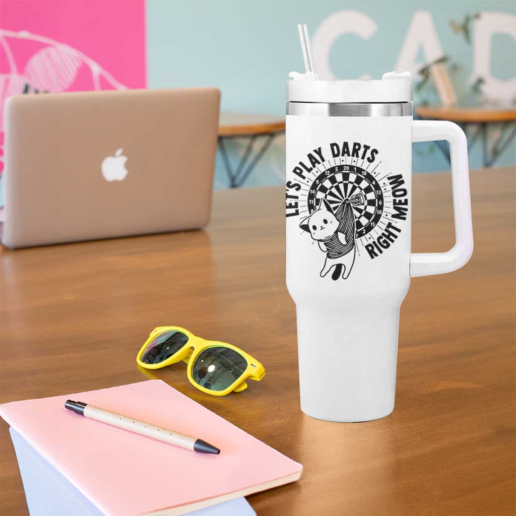 Lets Play Darts Right Meow Tumbler With Handle Cute Cat Dart Player Pub Game Gift - Wonder Print Shop