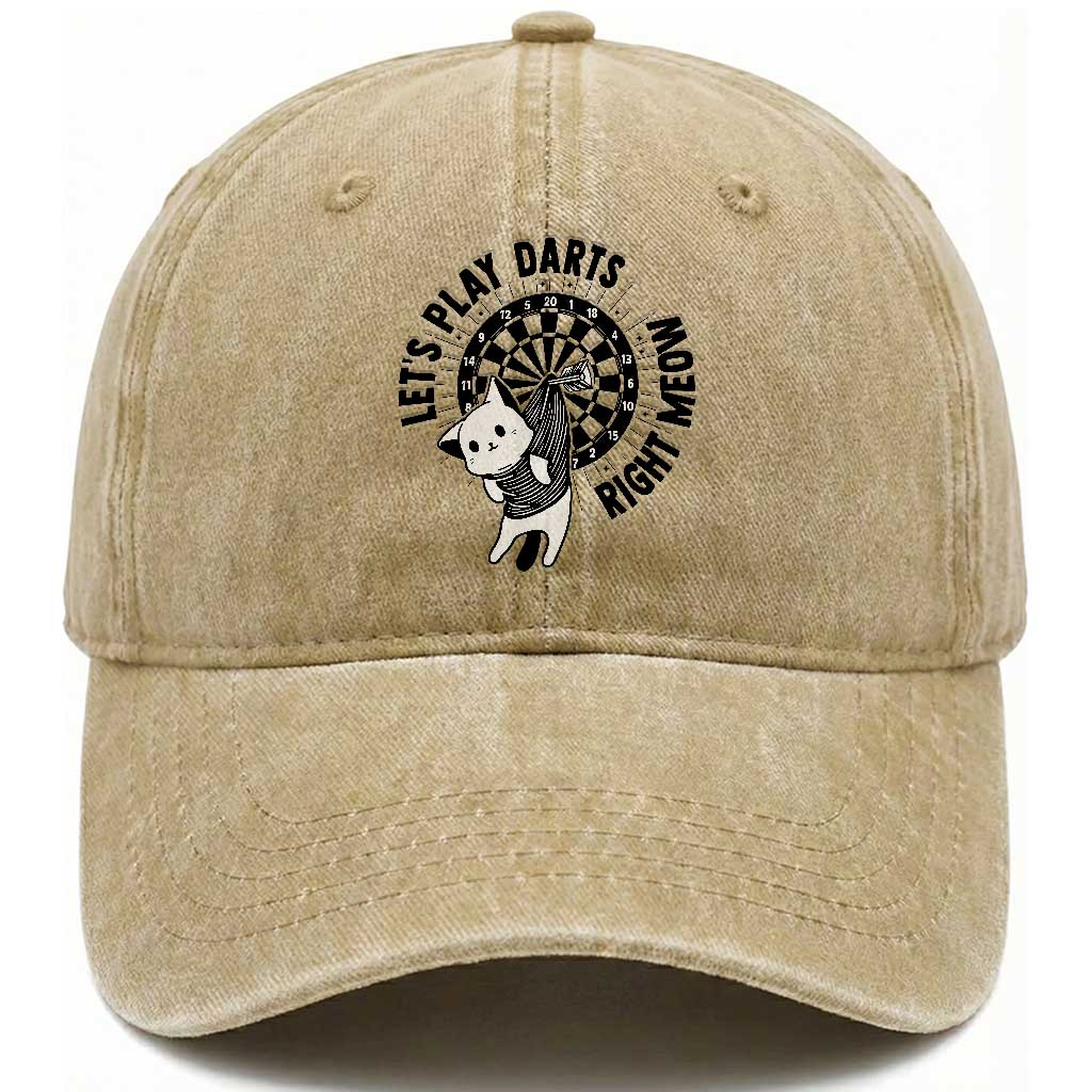 Lets Play Darts Right Meow Washed Cotton Baseball Cap Cute Cat Dart Player Pub Game Gift