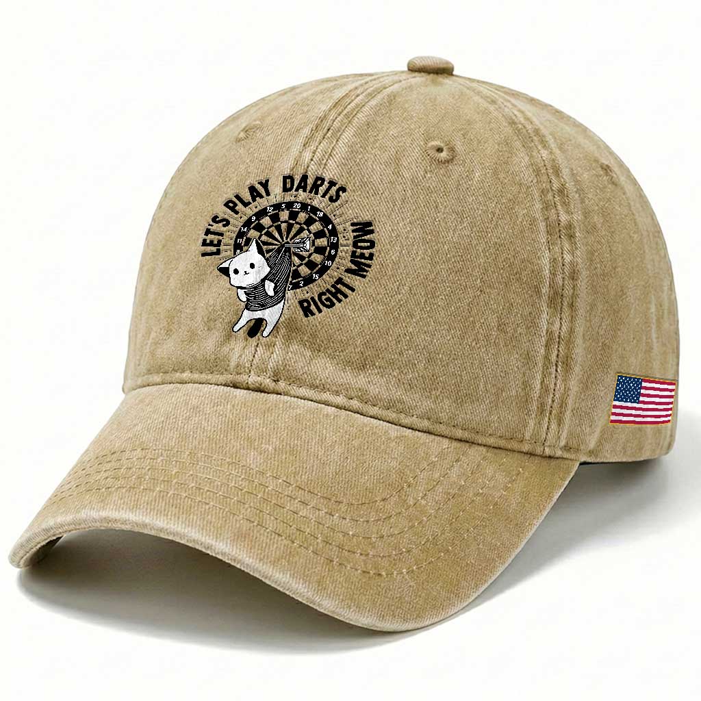 Lets Play Darts Right Meow Washed Cotton Baseball Cap Cute Cat Dart Player Pub Game Gift