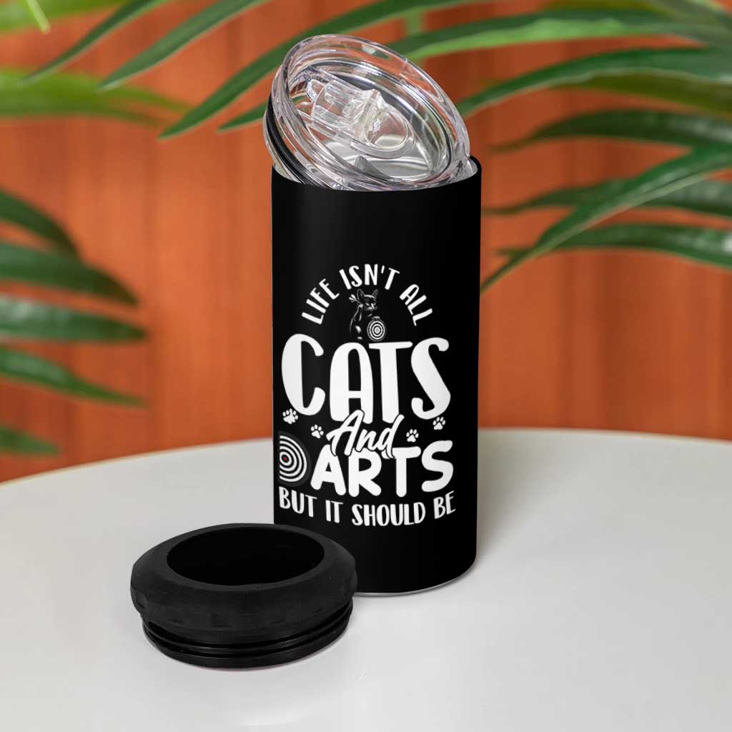Kitty Lover Dartist Gift 4 in 1 Can Cooler Tumbler Life Should Be Cats And Darts - Wonder Print Shop