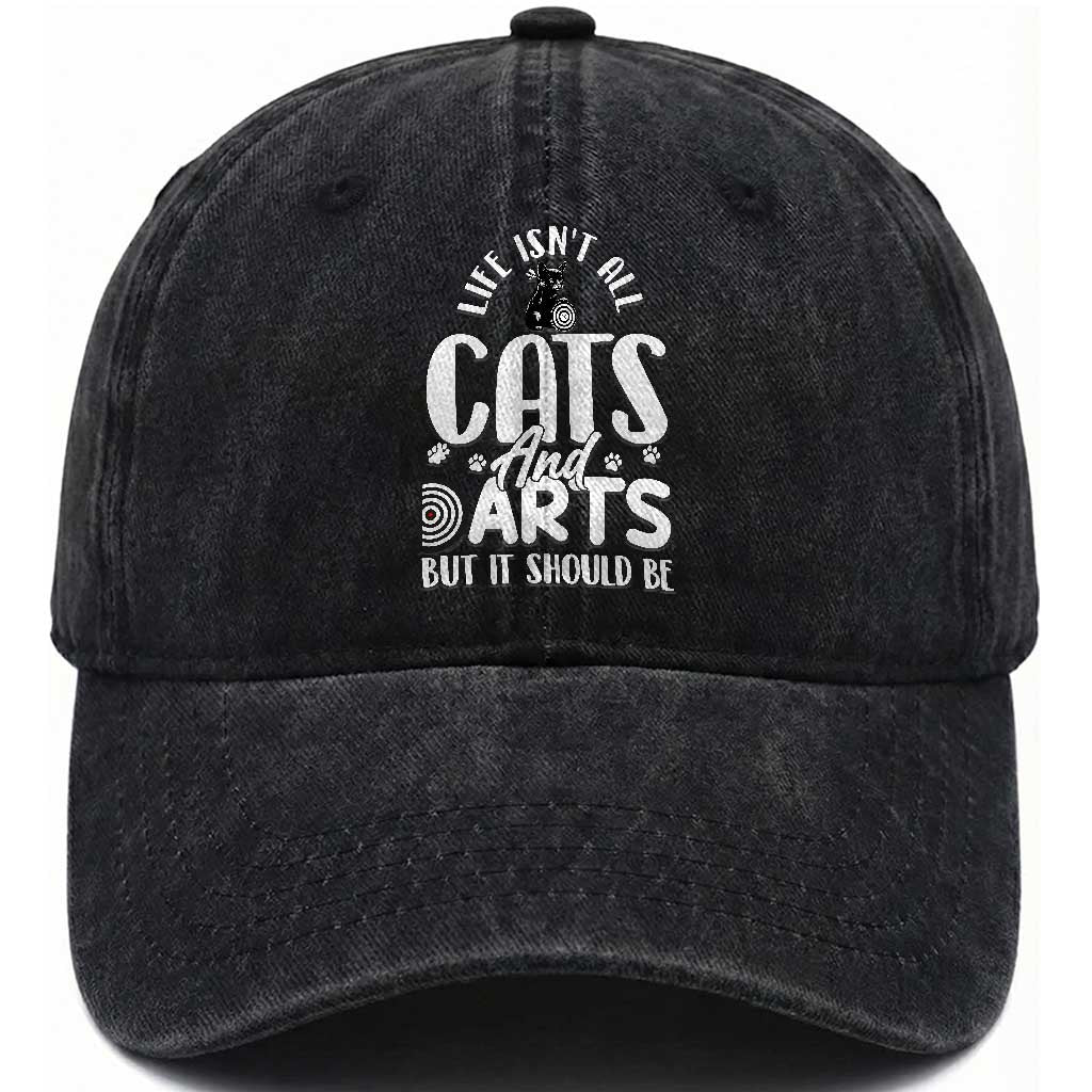 Kitty Lover Dartist Gift Washed Cotton Baseball Cap Life Should Be Cats And Darts