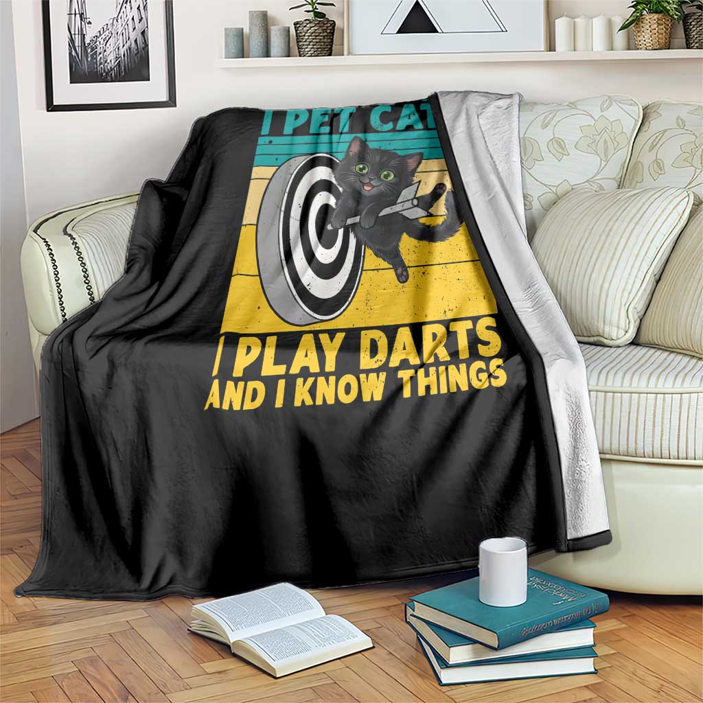 Funny Retro Sunset Cat Darts Throw Blanket I Pet Cats I Play Darts And I Know Things - Wonder Print Shop