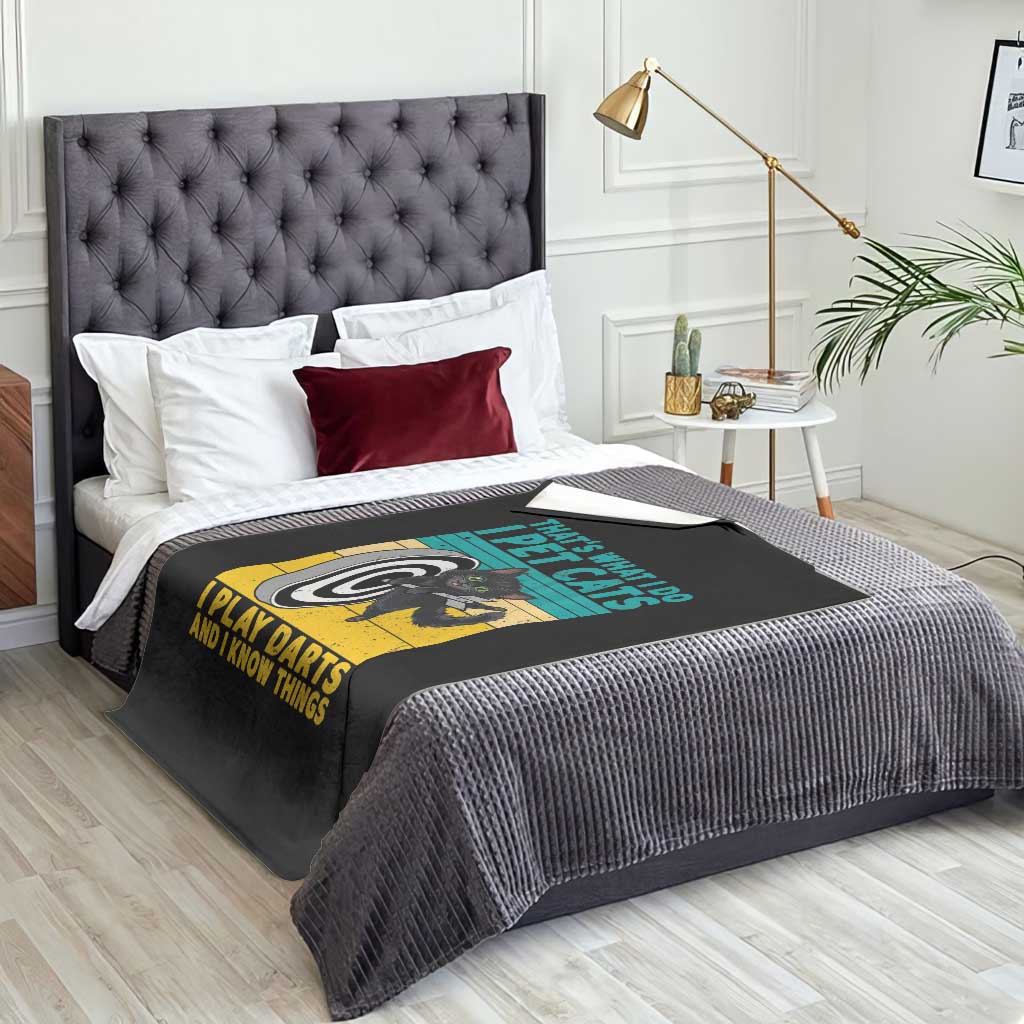 Funny Retro Sunset Cat Darts Throw Blanket I Pet Cats I Play Darts And I Know Things - Wonder Print Shop