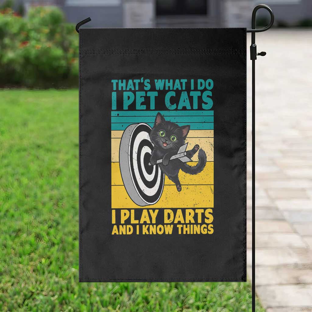 Funny Retro Sunset Cat Darts Garden Flag I Pet Cats I Play Darts And I Know Things - Wonder Print Shop
