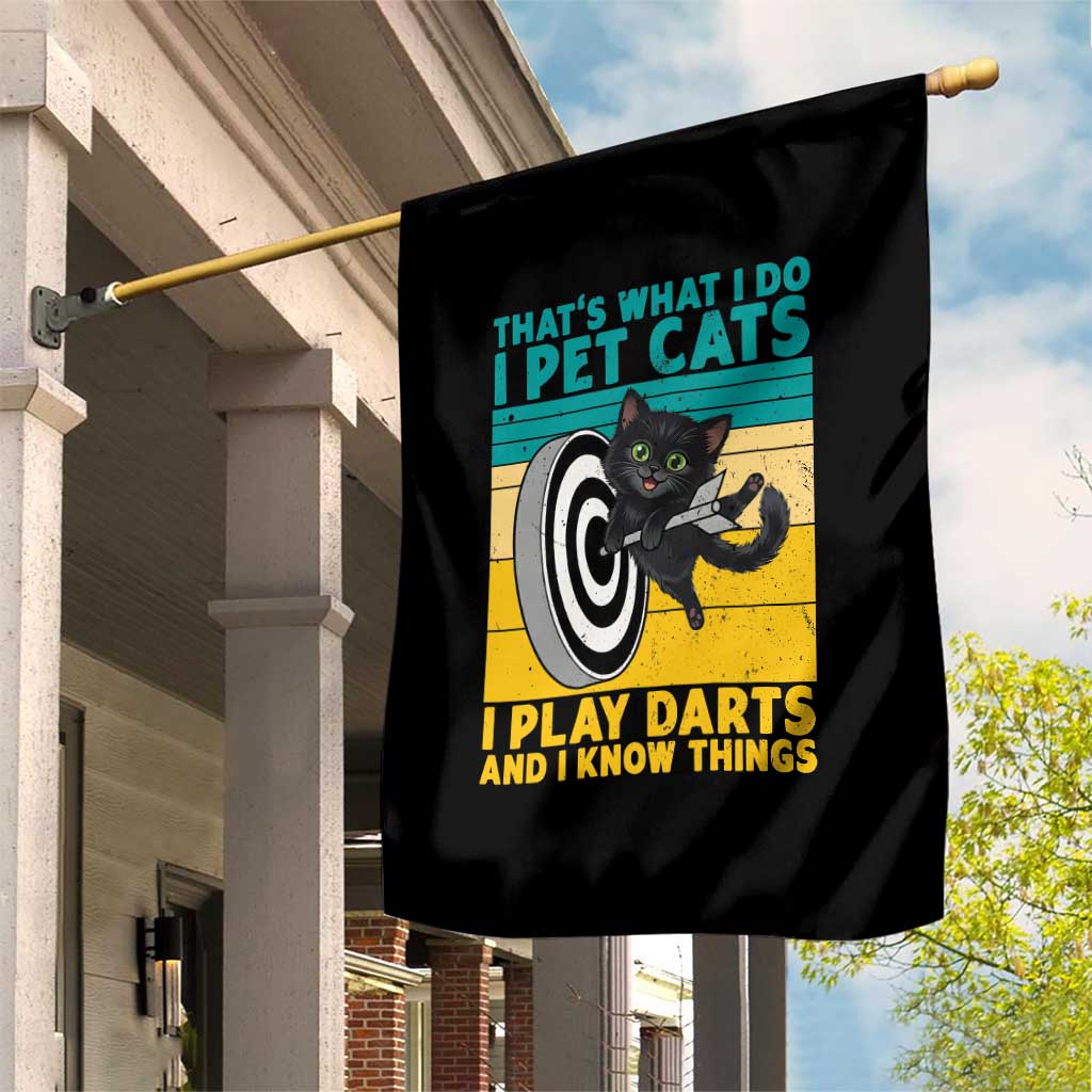 Funny Retro Sunset Cat Darts Garden Flag I Pet Cats I Play Darts And I Know Things - Wonder Print Shop