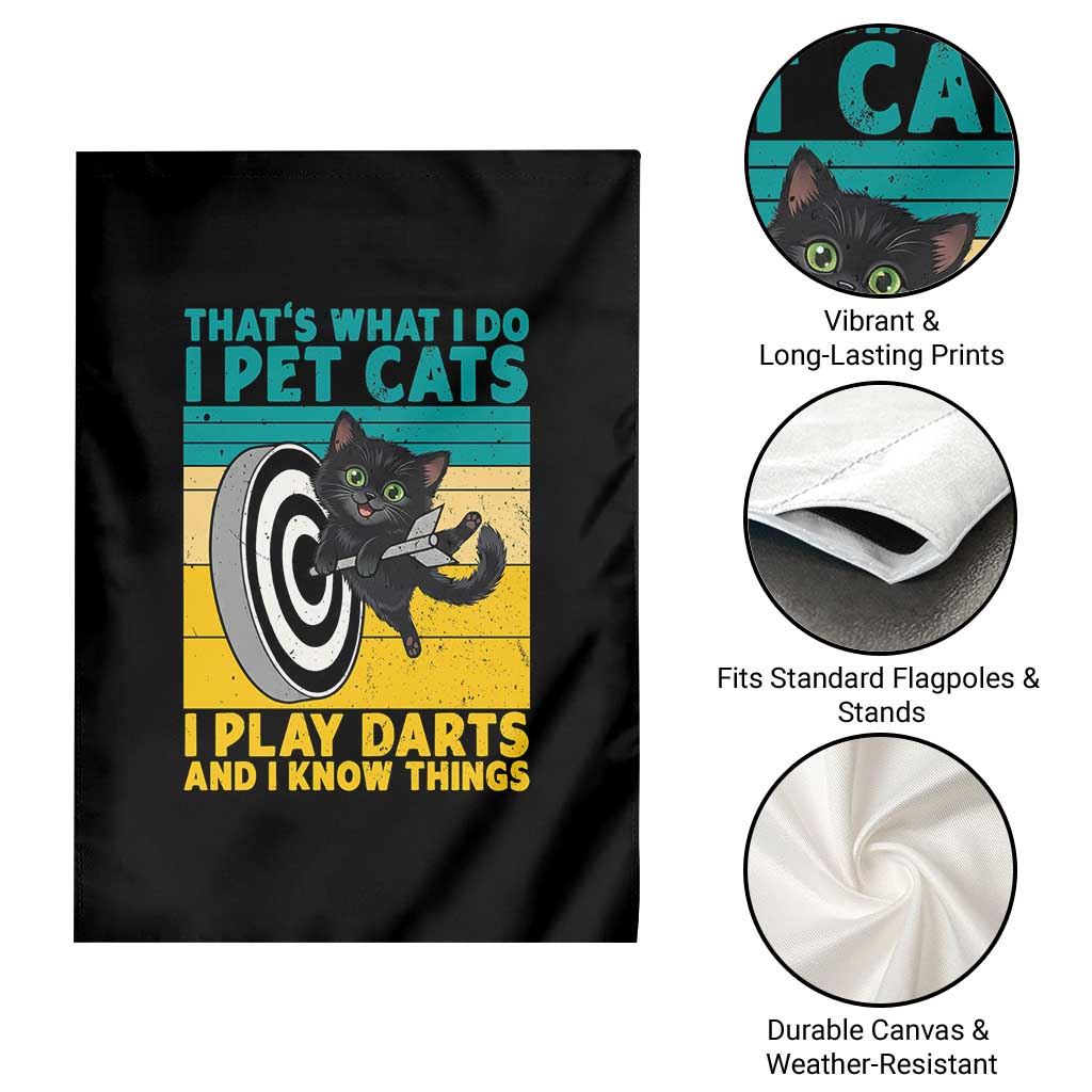Funny Retro Sunset Cat Darts Garden Flag I Pet Cats I Play Darts And I Know Things - Wonder Print Shop