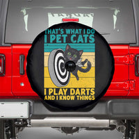 Funny Retro Sunset Cat Darts Spare Tire Cover I Pet Cats I Play Darts And I Know Things - Wonder Print Shop