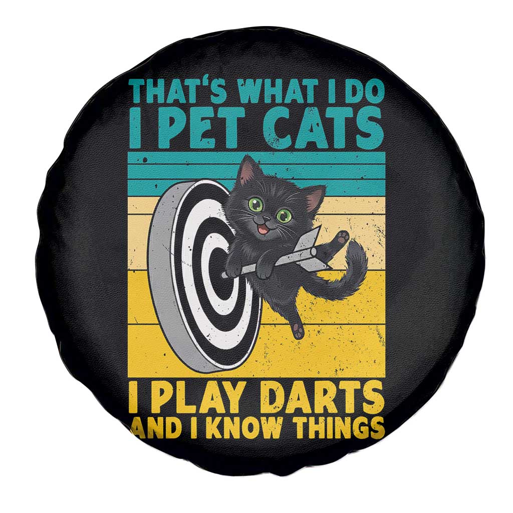 Funny Retro Sunset Cat Darts Spare Tire Cover I Pet Cats I Play Darts And I Know Things - Wonder Print Shop