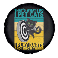 Funny Retro Sunset Cat Darts Spare Tire Cover I Pet Cats I Play Darts And I Know Things - Wonder Print Shop