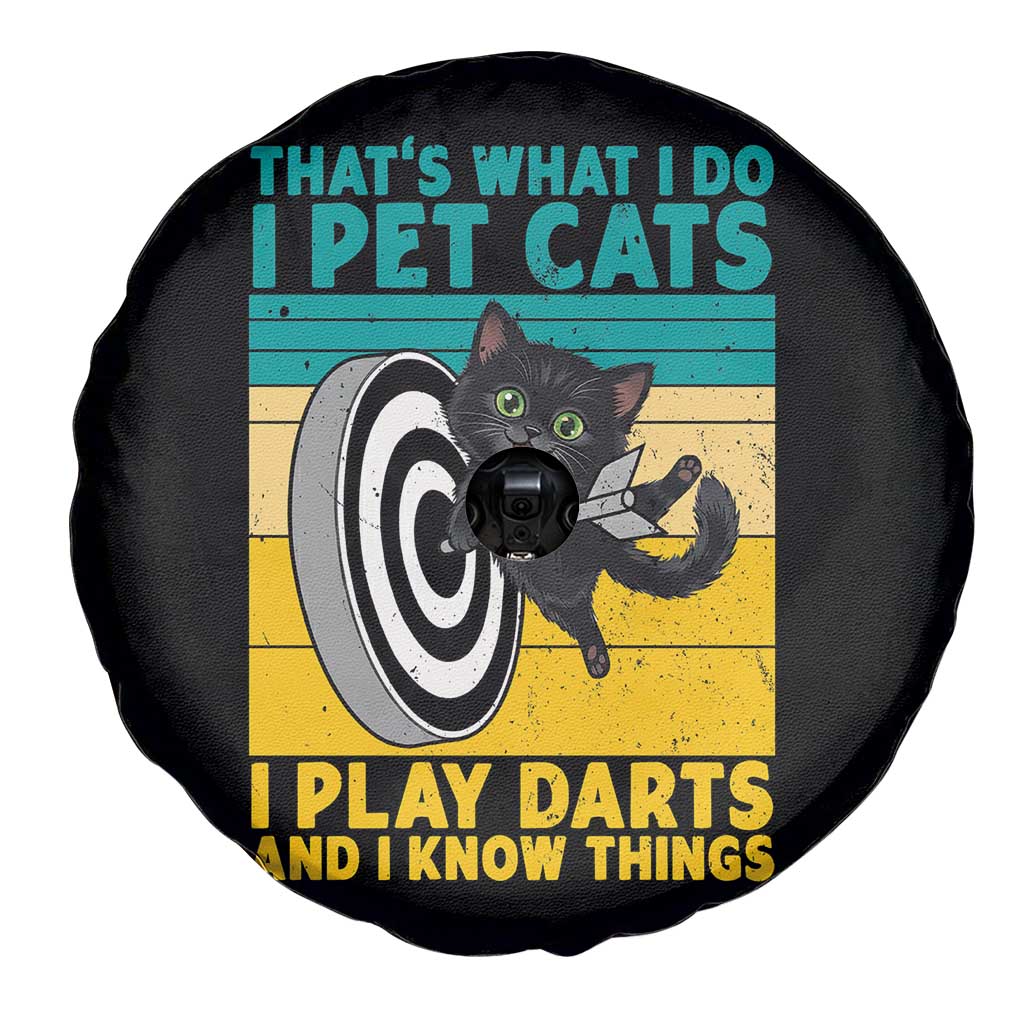 Funny Retro Sunset Cat Darts Spare Tire Cover I Pet Cats I Play Darts And I Know Things - Wonder Print Shop