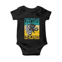 Funny Retro Sunset Cat Darts Baby Onesie I Pet Cats I Play Darts And I Know Things - Wonder Print Shop