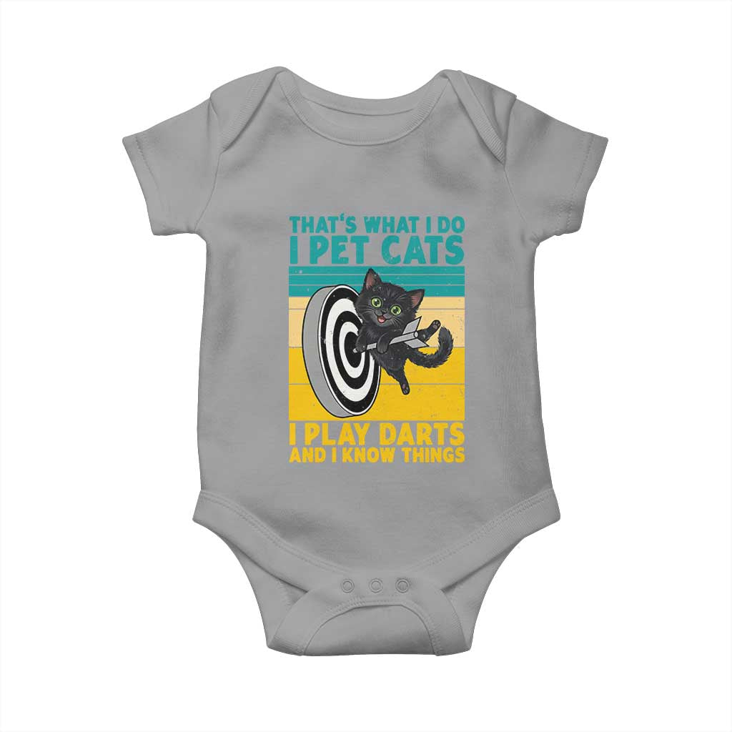 Funny Retro Sunset Cat Darts Baby Onesie I Pet Cats I Play Darts And I Know Things - Wonder Print Shop