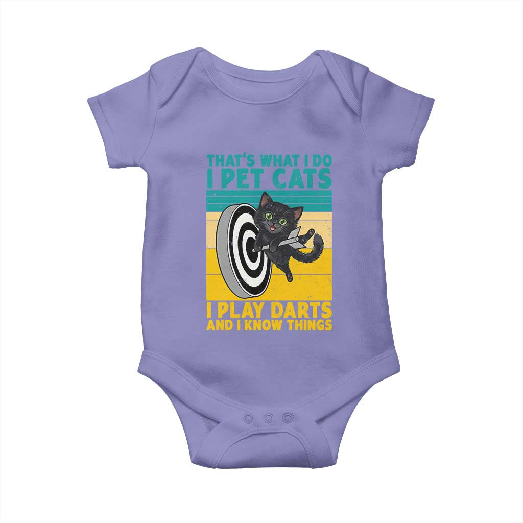 Funny Retro Sunset Cat Darts Baby Onesie I Pet Cats I Play Darts And I Know Things - Wonder Print Shop