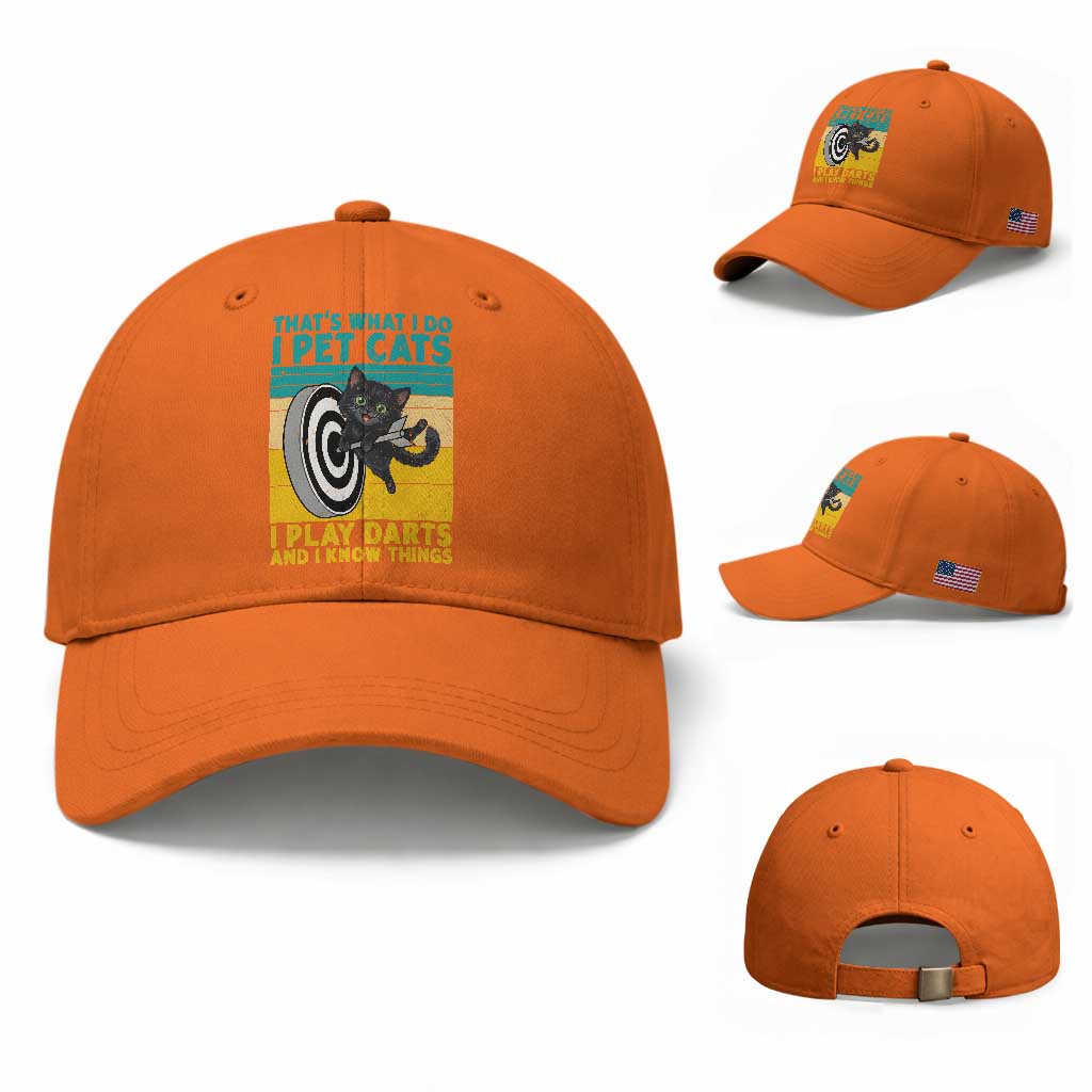 Funny Retro Sunset Cat Darts Baseball Cap I Pet Cats I Play Darts And I Know Things