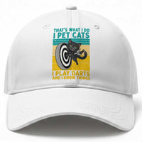 Funny Retro Sunset Cat Darts Baseball Cap I Pet Cats I Play Darts And I Know Things
