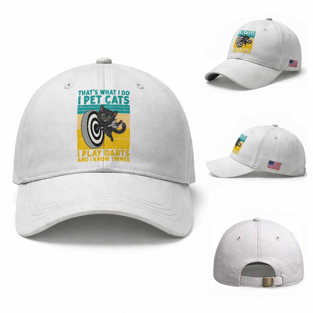 Funny Retro Sunset Cat Darts Baseball Cap I Pet Cats I Play Darts And I Know Things