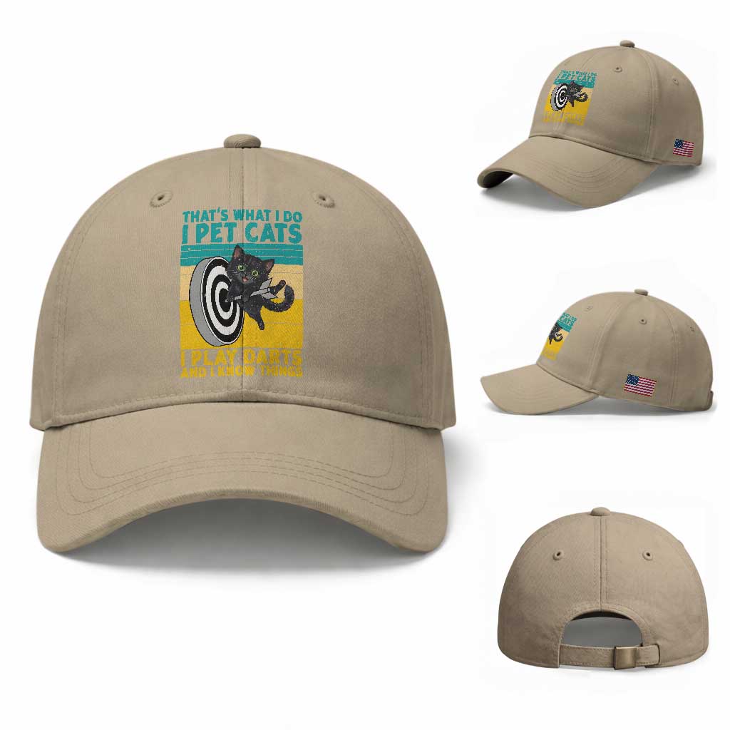 Funny Retro Sunset Cat Darts Baseball Cap I Pet Cats I Play Darts And I Know Things