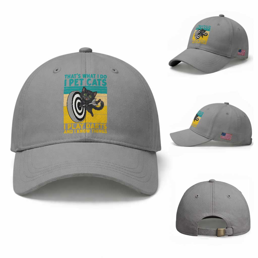 Funny Retro Sunset Cat Darts Baseball Cap I Pet Cats I Play Darts And I Know Things