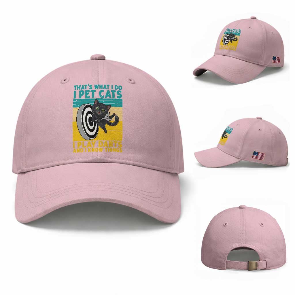 Funny Retro Sunset Cat Darts Baseball Cap I Pet Cats I Play Darts And I Know Things