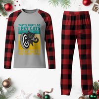 Funny Retro Sunset Cat Darts Plaid Pajama Set I Pet Cats I Play Darts And I Know Things - Wonder Print Shop