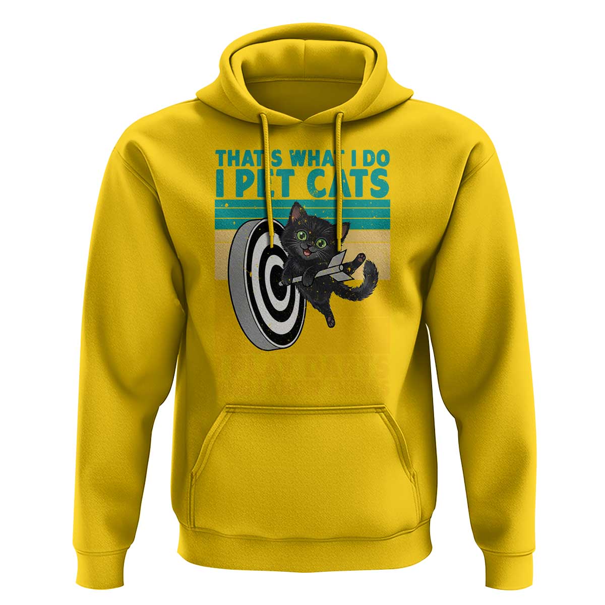 Funny Retro Sunset Cat Darts Hoodie I Pet Cats I Play Darts And I Know Things - Wonder Print Shop
