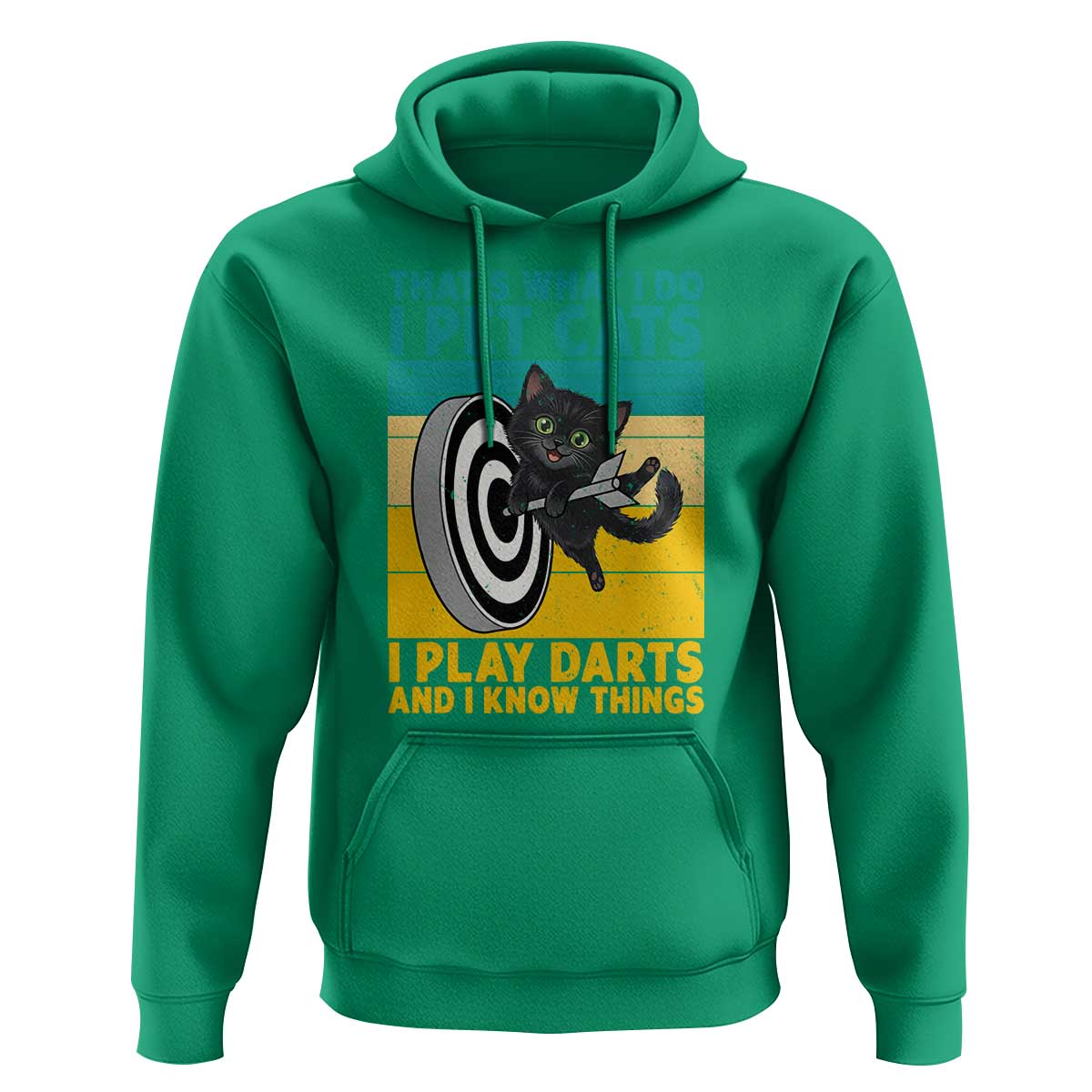 Funny Retro Sunset Cat Darts Hoodie I Pet Cats I Play Darts And I Know Things - Wonder Print Shop