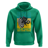Funny Retro Sunset Cat Darts Hoodie I Pet Cats I Play Darts And I Know Things - Wonder Print Shop