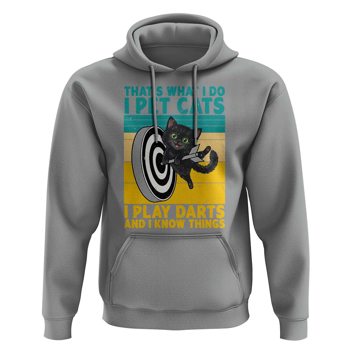 Funny Retro Sunset Cat Darts Hoodie I Pet Cats I Play Darts And I Know Things - Wonder Print Shop